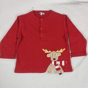 Le Top Toddler Boy's Red Long Sleeve Shirt "Reindeer" Size 2T